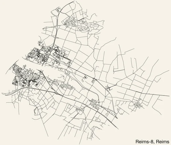 Detaillierte Handgezeichnete Straßenkarte Des Reims Canton Der Französischen Stadt Reims — Stockvektor