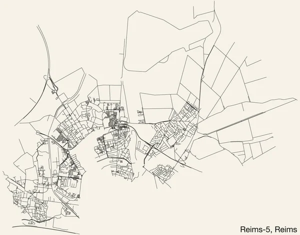 Detaillierte Handgezeichnete Stadtstraßennavigationskarte Des Reims Canton Der Französischen Stadt Reims — Stockvektor