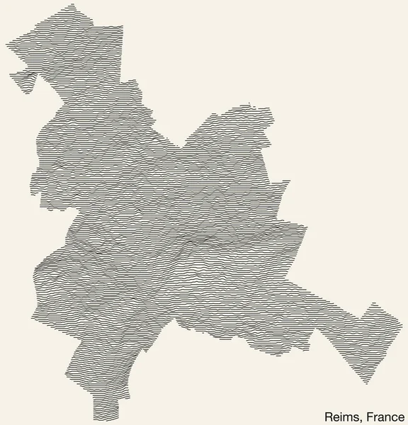 Reims城市地形图 带有实线和复古背景名称标记的法国 — 图库矢量图片