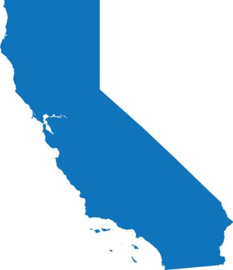 Mavili CMYK rengi, şeffaf arkaplan üzerinde ABD Birleşik Devletleri CALIFORNIA federal devletinin ayrıntılı düz haritası