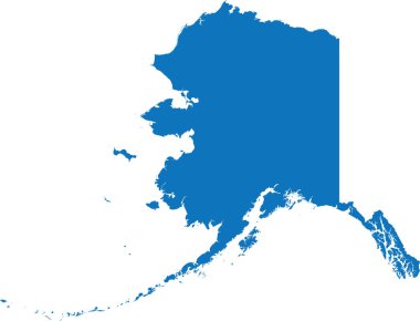 ALASKA federal devletinin mavi renkli düz haritası, şeffaf arkaplan üzerinde birleşik Amerika devletleri