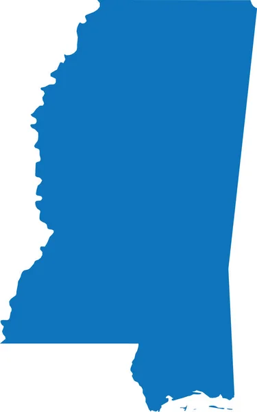 Blu Cmyk Colore Dettagliata Mappa Piana Dello Stato Federale Mississippi — Vettoriale Stock