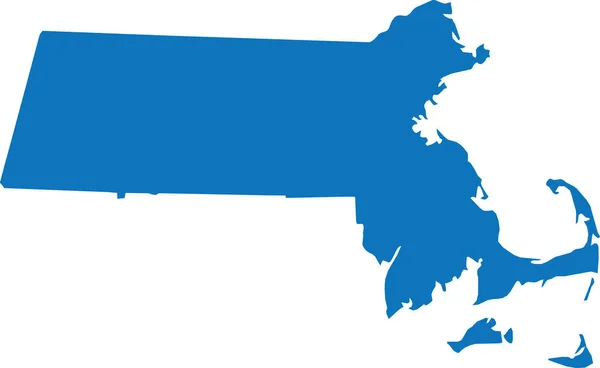 Blue Cmykカラー透明背景にアメリカのMassacusetts United States Americaの連邦州の詳細なフラットマップ — ストックベクタ