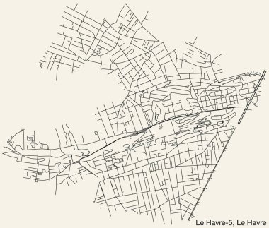 Fransa 'nın le HAVRE kentinin LE HAVRE-5 CANTON haritasının ayrıntılı elle çizilmiş yol çizimleri ve sağlam arka planda isim etiketi