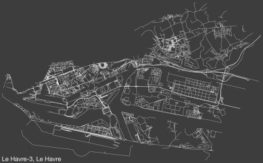 Fransa 'nın le HAVRE kentinin LE HAVRE-3 CANTON haritasının detaylı elle çizilmiş yol çizimleri ve sağlam arka planda isim etiketi