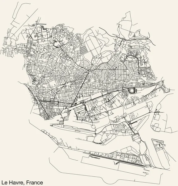 Detailní Ručně Kreslená Navigační Městská Mapa Francouzského Města Havre Francie — Stockový vektor