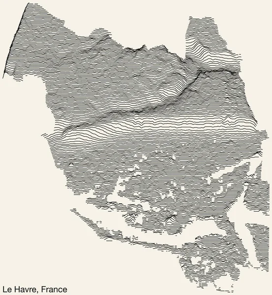 Topograficzna Mapa Reliefu Miasta Havre Francja Liniowymi Liniami Konturu Identyfikatorem — Wektor stockowy