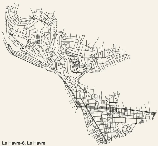 Mapa Detalhado Estradas Rua Urbanas Navegação Desenhada Mão Havre Canton — Vetor de Stock