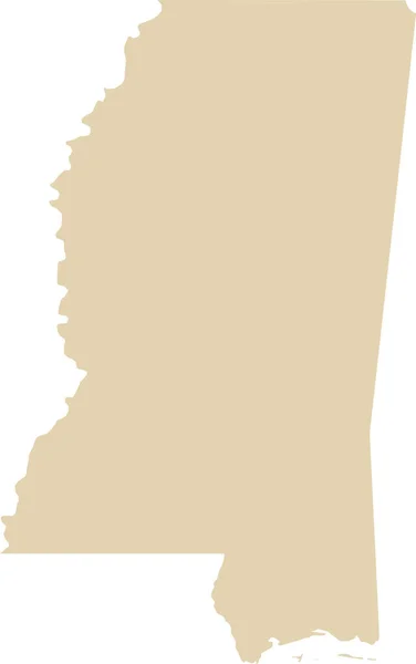Beige Cmyk Mapa Plano Detallado Color Del Estado Federal Mississippi — Vector de stock