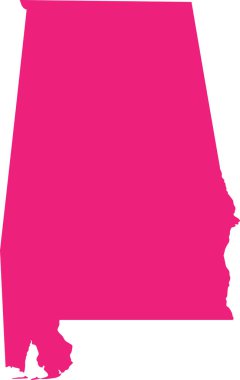 PINK CMYK rengi, Amerika Birleşik Devletleri 'nin saydam arkaplan üzerindeki federal ALABAMA eyaletinin ayrıntılı düz haritası