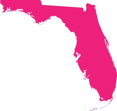 PINK CMYK rengi, şeffaf arkaplan üzerine ABD 'nin FLORIDA eyaletinin ayrıntılı düz haritası.