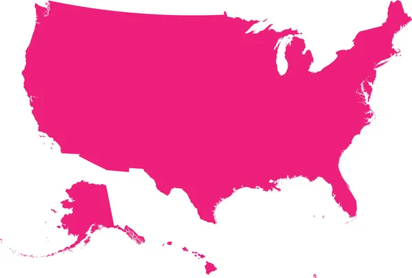 Pink Cmyk Color Mapa Plano Detallado Los Estados Unidos América — Archivo Imágenes Vectoriales