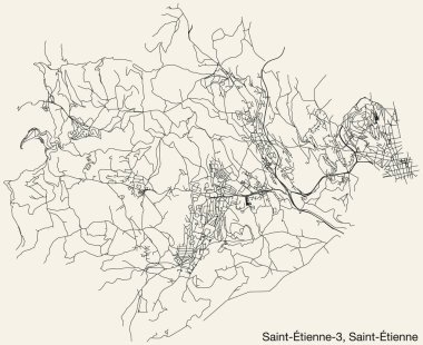 SaINT-TIENNE, Fransa 'nın SaINT-TIENNE kentinin SAINT-TIENNE-3 CANTON haritasının ayrıntılı elle çizilmiş yol çizgileri ve sağlam arka planda isim etiketi