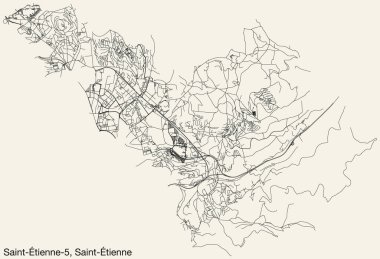 Fransa 'nın SaINT-TIENNE kentinin SAINT-TIENNE kentinin elle çizilmiş yol haritası ve sağlam arka plan üzerinde isim etiketi