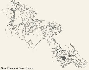 Fransa 'nın SaINT-TIENNE kentinin SAINT-TIENNE kentinin yol haritasının ayrıntılı elle çizilmiş seyir haritası ve sağlam arka plan üzerinde isim etiketi