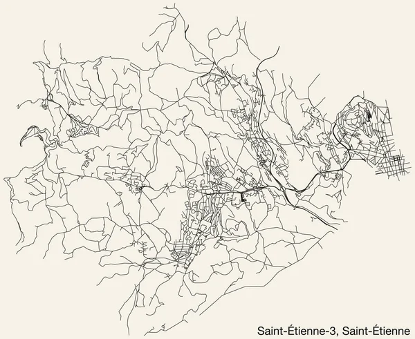 Carte Routière Urbaine Détaillée Dessinée Main Saint Tienne Canton Ville — Image vectorielle