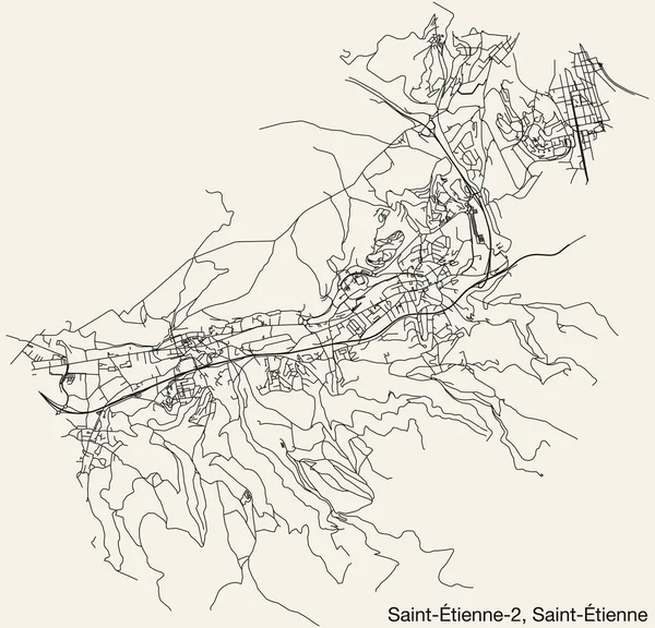 Detaillierte Handgezeichnete Stadtstraßennavigationskarte Des Saint Tienne Canton Der Französischen Stadt — Stockvektor