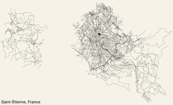 Detaillierter Handgezeichneter Stadtplan Der Französischen Stadt Saint Tienne Frankreich Mit — Stockvektor
