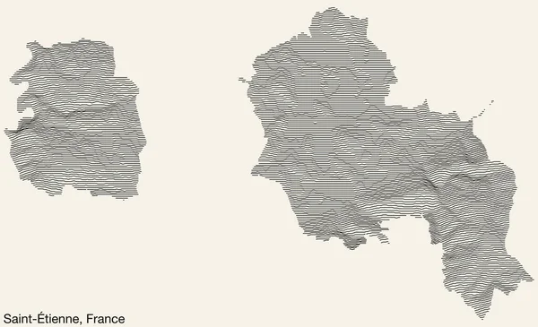 Saint Tienne市地形地形图 具有坚实的等高线和老式背景上的名称标记的法国 — 图库矢量图片
