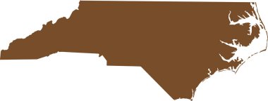 BROWN CMYK rengi, saydam arkaplan üzerinde birleşik Amerika devletleri olan Kuzey CAROLINA federal eyaletinin ayrıntılı düz haritası