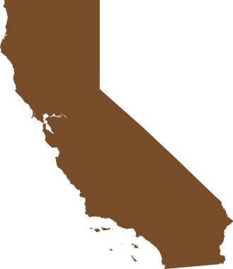 BROWN CMYK rengi, saydam arkaplan üzerinde ABD Birleşik Devletleri CALIFORNIA federal eyaletinin ayrıntılı düz haritası
