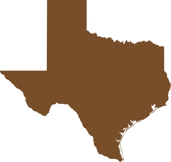 Brown Cmjn Couleur Carte Plate Détaillée État Fédéral Texas États — Image vectorielle