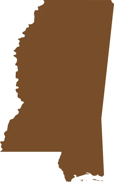 Brown Cmyk Color Plano Detallado Mapa Del Estado Federal Mississippi — Vector de stock