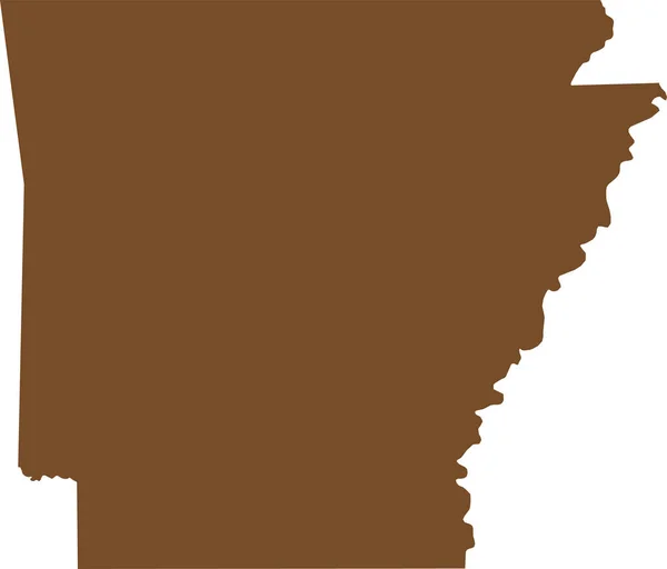 Brown Cmyk Color Mapa Plano Detallado Del Estado Federal Arkansas — Vector de stock
