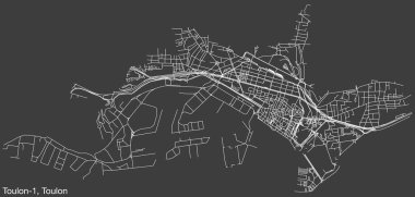 Fransa 'nın TOULON kentinin TOULON-1 CANTON kentinin ayrıntılı el çizimi yol haritası ve sağlam arka planda isim etiketi