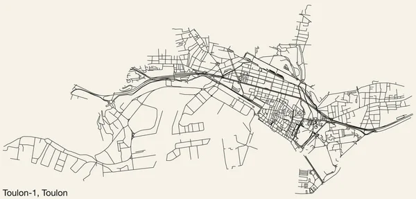 Detailed Hand Drawn Navigational Urban Street Roads Map Toulon Canton — Stock Vector