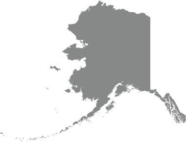 Gri CMYK rengi, Amerika Birleşik Devletleri 'nin şeffaf arkaplan üzerindeki federal ALASKA eyaletinin ayrıntılı düz haritası