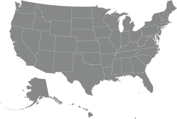 グレー Cmykカラー白連邦州の境界線と透明背景にアメリカの詳細なフラットマップ — ストックベクタ