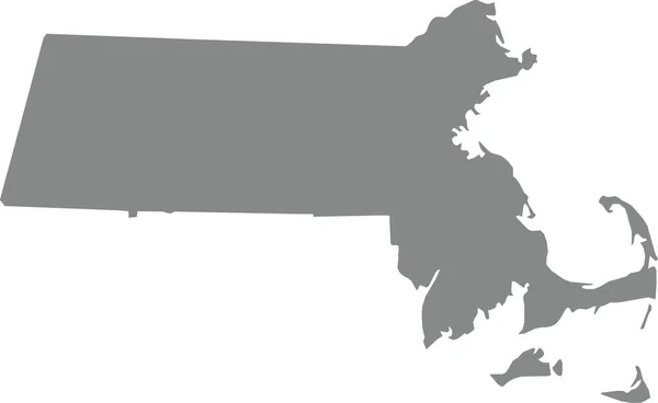 灰色のCmyk色透明な背景にアメリカのMassachusetts 米国の連邦州の詳細なフラットマップ — ストックベクタ