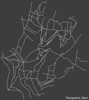 Fransa 'nın başkenti DIJON' un FLAVIGNEROT QuARTER 'ının detaylı elle çizilmiş yol haritası ve sağlam arka planda isim etiketi