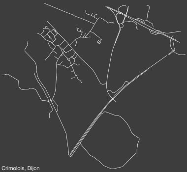Fransa 'nın DiJON şehrinin CRIMOLOIS semtinin elle çizilmiş yol haritası ve sağlam arka planda isim etiketi var.