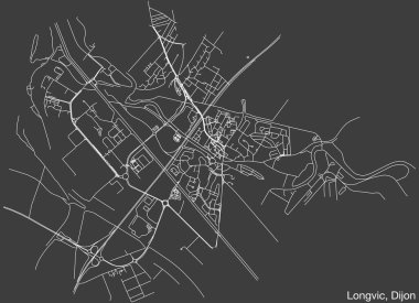 Fransa 'nın DiJON şehrinin LONGVIC QuARTER' ının elle çizilmiş yol haritası ve sağlam bir arkaplanda isim etiketi