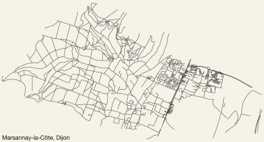 Fransa 'nın başkenti DIJON' un MARSANNAY-LA-CTE QuARTER 'ının detaylı elle çizilmiş yol haritası ve sağlam arka planda isim etiketi