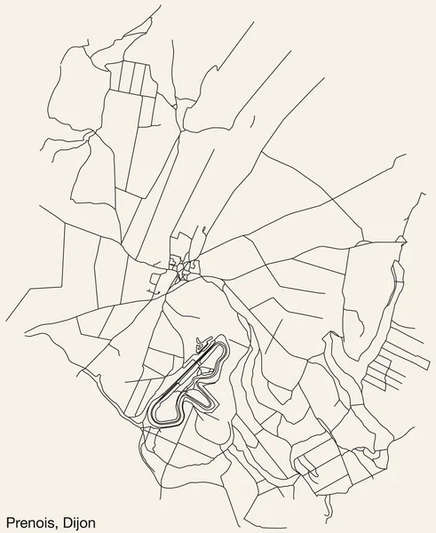 Подробная Карта Навигационных Городских Дорог Города Пренуа Французского Города Дижон — стоковый вектор