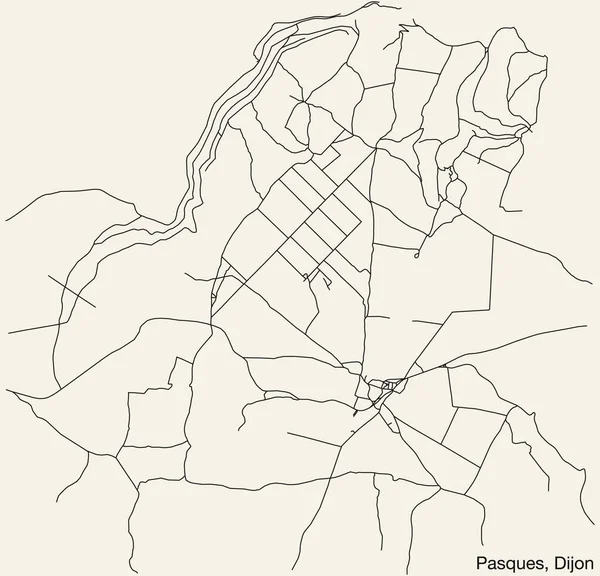 Gedetailleerde Handgetekende Wegenkaart Van Pasques Quarter Van Franse Stad Dijon — Stockvector