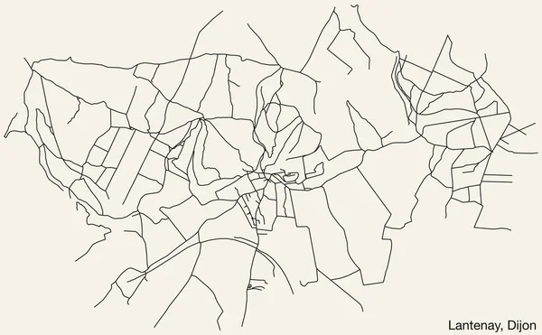 Detaillierte Handgezeichnete Stadtstraßennavigationskarte Des Lantenay Quarter Der Französischen Stadt Dijon — Stockvektor