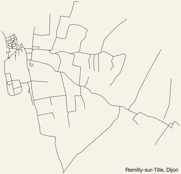 Detaillierte Handgezeichnete Straßenkarte Des Remilly Sur Tille Quarter Der Französischen — Stockvektor