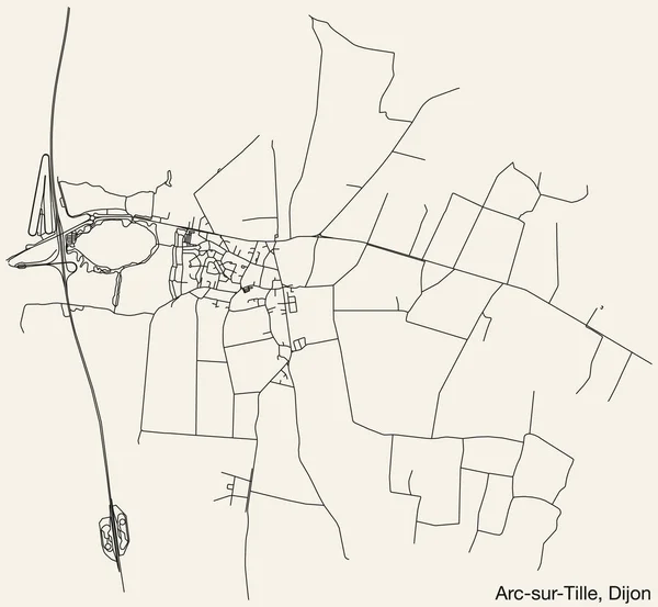 Mapa Detalhado Estradas Urbanas Navegação Desenhadas Mão Arc Sur Tille — Vetor de Stock