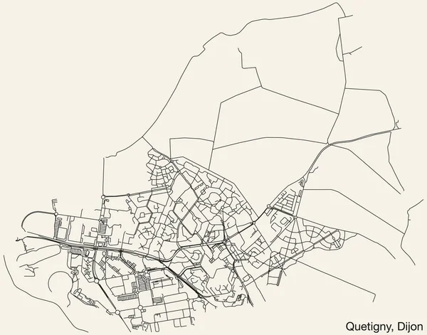 Detaillierte Handgezeichnete Straßenkarte Des Quetigny Quarter Der Französischen Stadt Dijon — Stockvektor