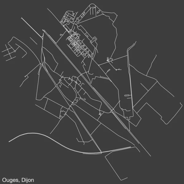 Detalhado Desenhado Mão Navegação Urbana Rua Estradas Mapa Ouges Quarter — Vetor de Stock