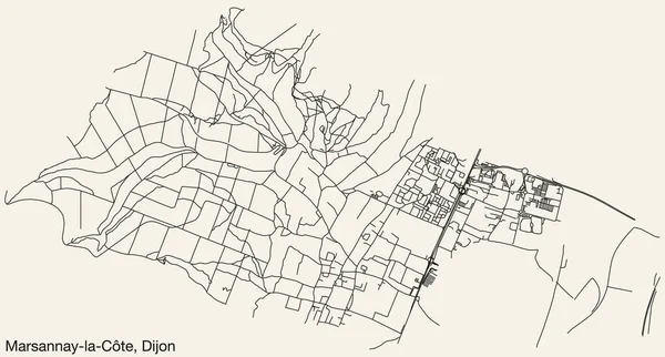 Detaillierte Handgezeichnete Stadtstraßennavigationskarte Des Marsannay Cte Quarter Der Französischen Stadt — Stockvektor