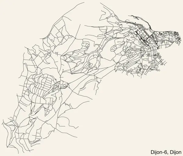 Detaillierte Handgezeichnete Straßenkarte Des Dijon Canton Der Französischen Stadt Dijon — Stockvektor