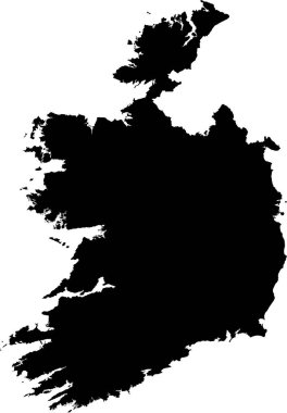 Siyah CMYK rengi, şeffaf arkaplan üzerinde Avrupa ülkesi REPUBLIC of IRELAND 'ın ayrıntılı düz şablon haritası