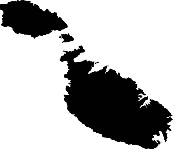 Noir Cmjn Couleur Détaillée Carte Pochoir Plat Pays Européen Malta — Image vectorielle