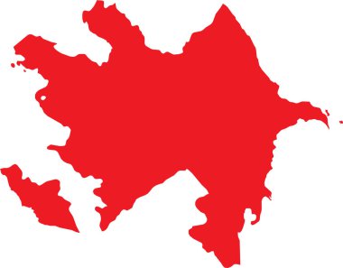 Avrupa ülkesi AZERBAIJAN 'ın şeffaf arkaplan üzerindeki kırmızı CMYK rengi ayrıntılı düz şablon haritası