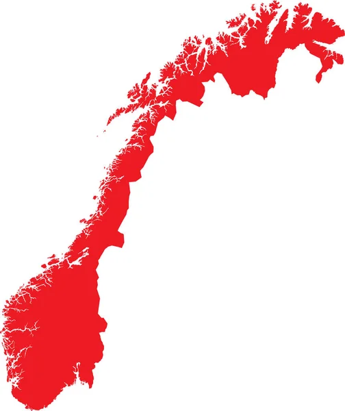 赤いCmyk色透明な背景にノルウェーのヨーロッパ諸国の詳細なフラットステンシルマップ — ストックベクタ